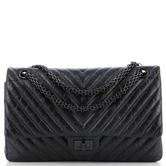 Chanel Handbags - Chanel So Black Reissue 2.55 Flap Bag Chevron Aged Calfskin 226 Black